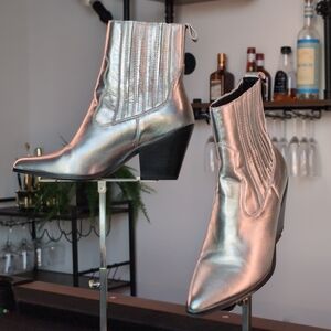 Aqua Metallic Ankle Boots